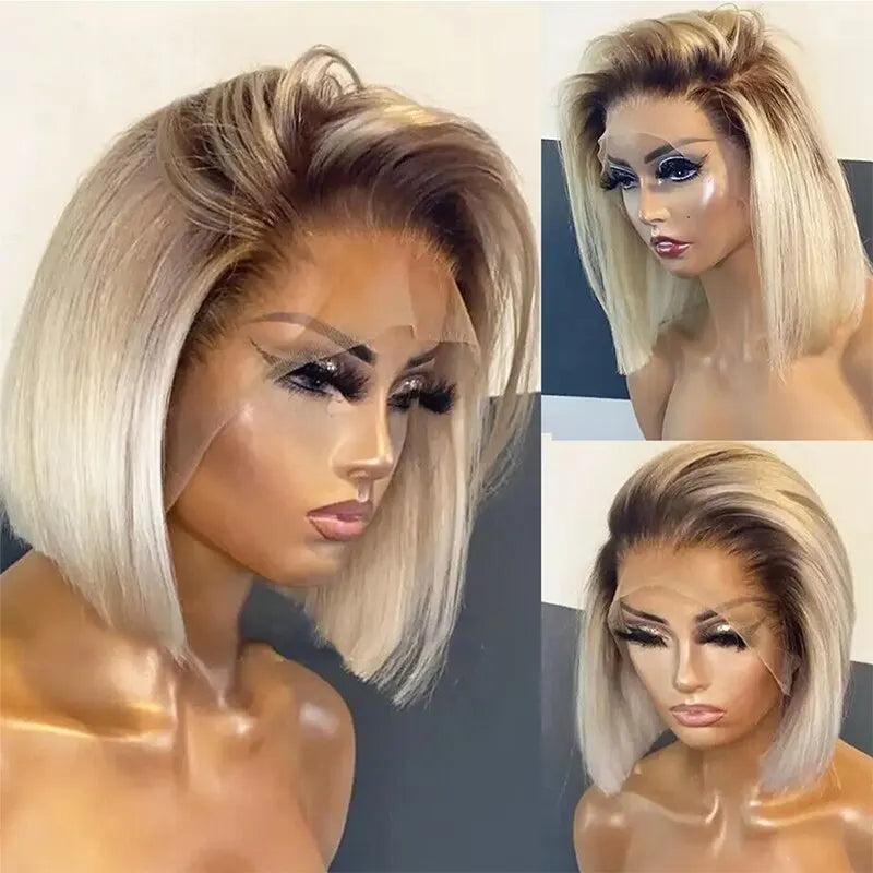 Short Bob Wig Ombre Blonde Lace Front Synthetic Wigs - Yayo