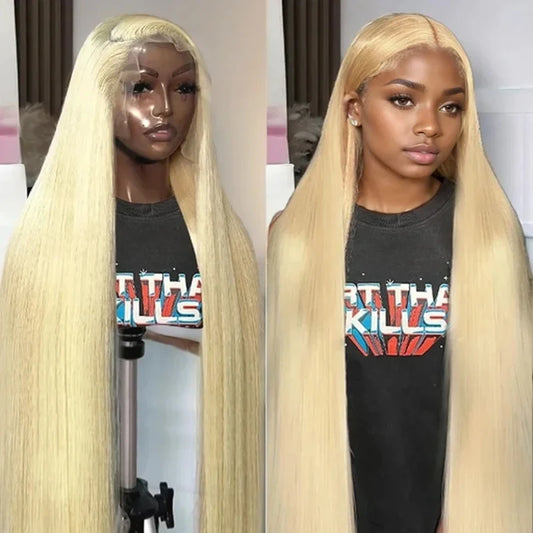 30 40 Inch 613 Honey Blonde 13x4 Lace Front Human Hair Wigs Brazilia Straight 200 Density 13x6 HD Transparent Frontal Wig Women - Yayo