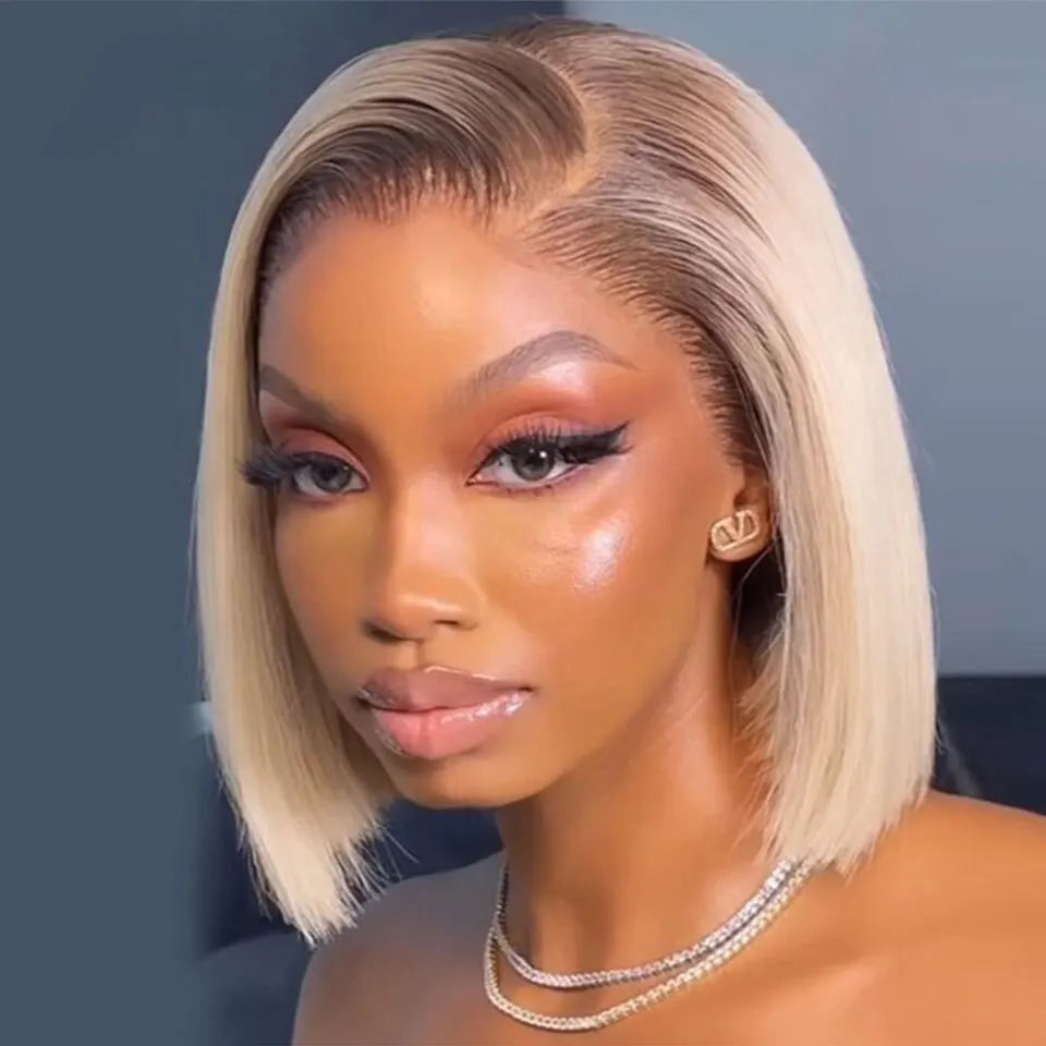 Short Bob Wig Ombre Blonde Lace Front Synthetic Wigs - Yayo