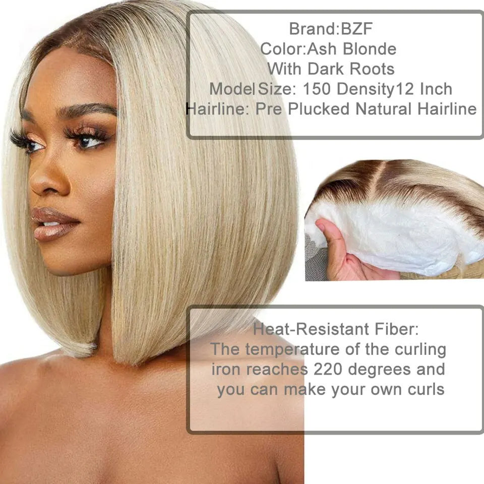 Short Bob Wig Ombre Blonde Lace Front Synthetic Wigs - Yayo