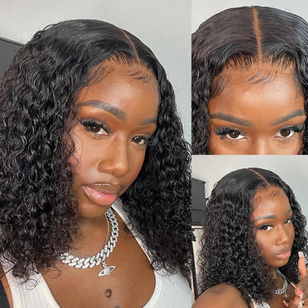 Short Bob Lace Frontal Wig Human Hair 13x4 Deep Wave 180 Density - Yayo